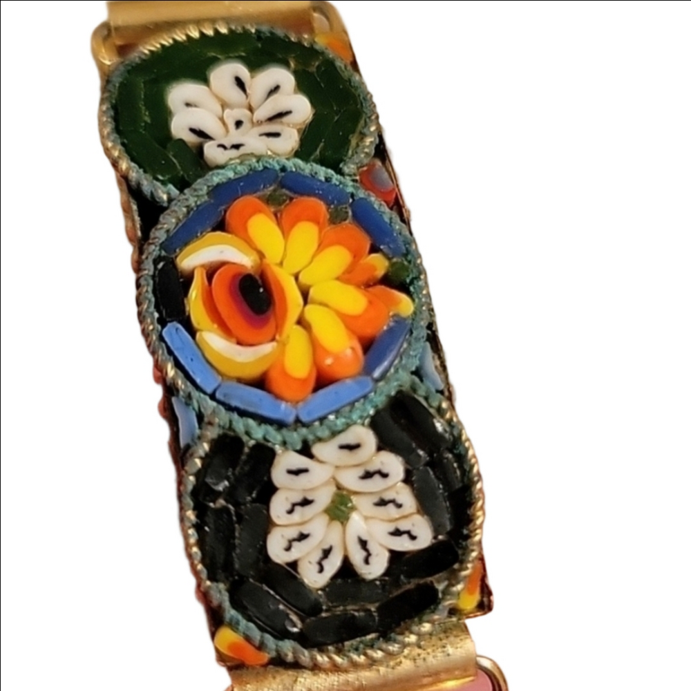 Antique Micromosaic Floral Bracelet Vintage Millefiori Glass Italian Mosaic